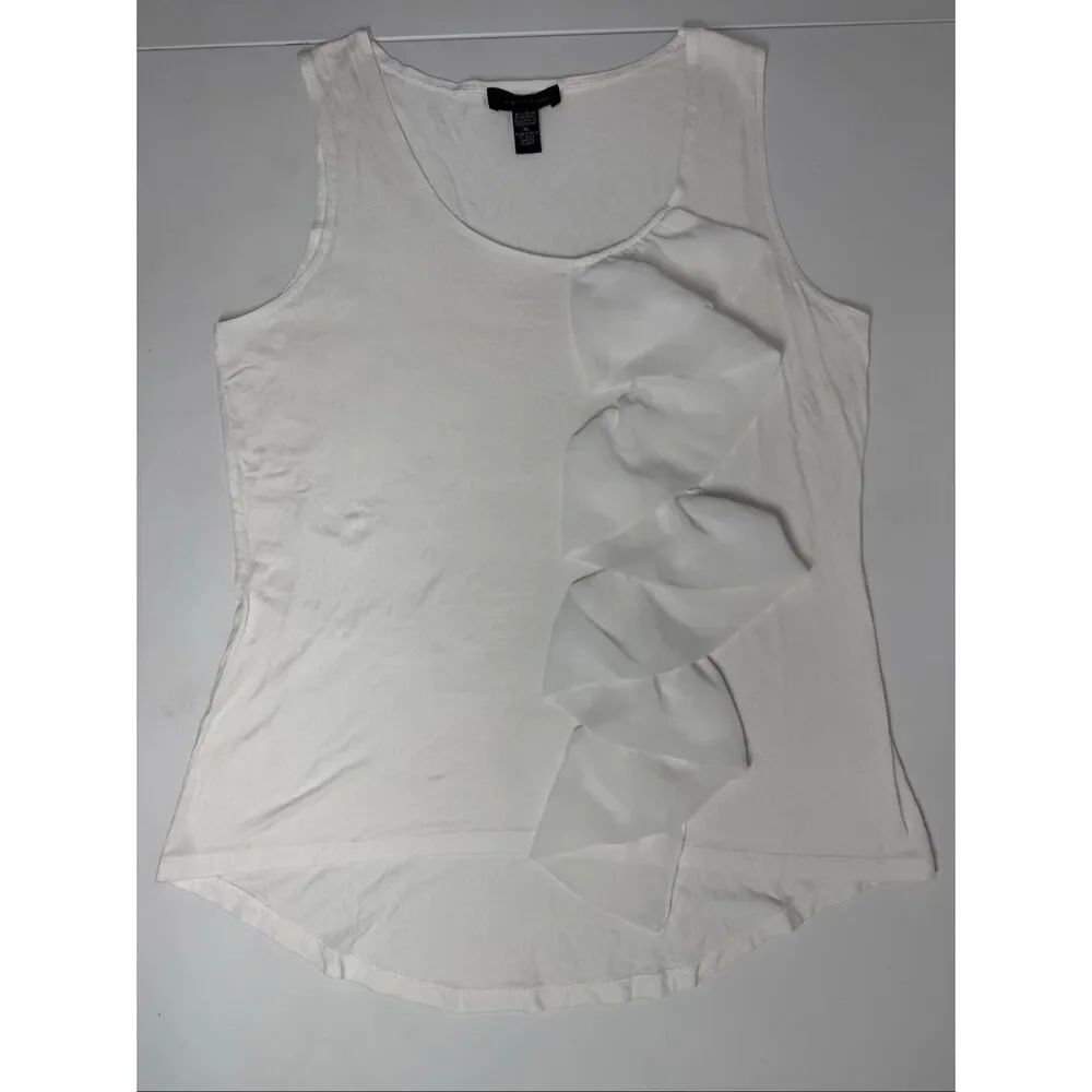 Cable & Gauge White Sleeveless Ruffle Front Tank Top Blouse Women’s XL Soft - Picture 5 of 9